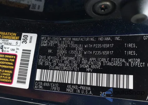 2021 Toyota Sienna Xle из США, поврежденный, VIN 5TDJRKEC9MS057101